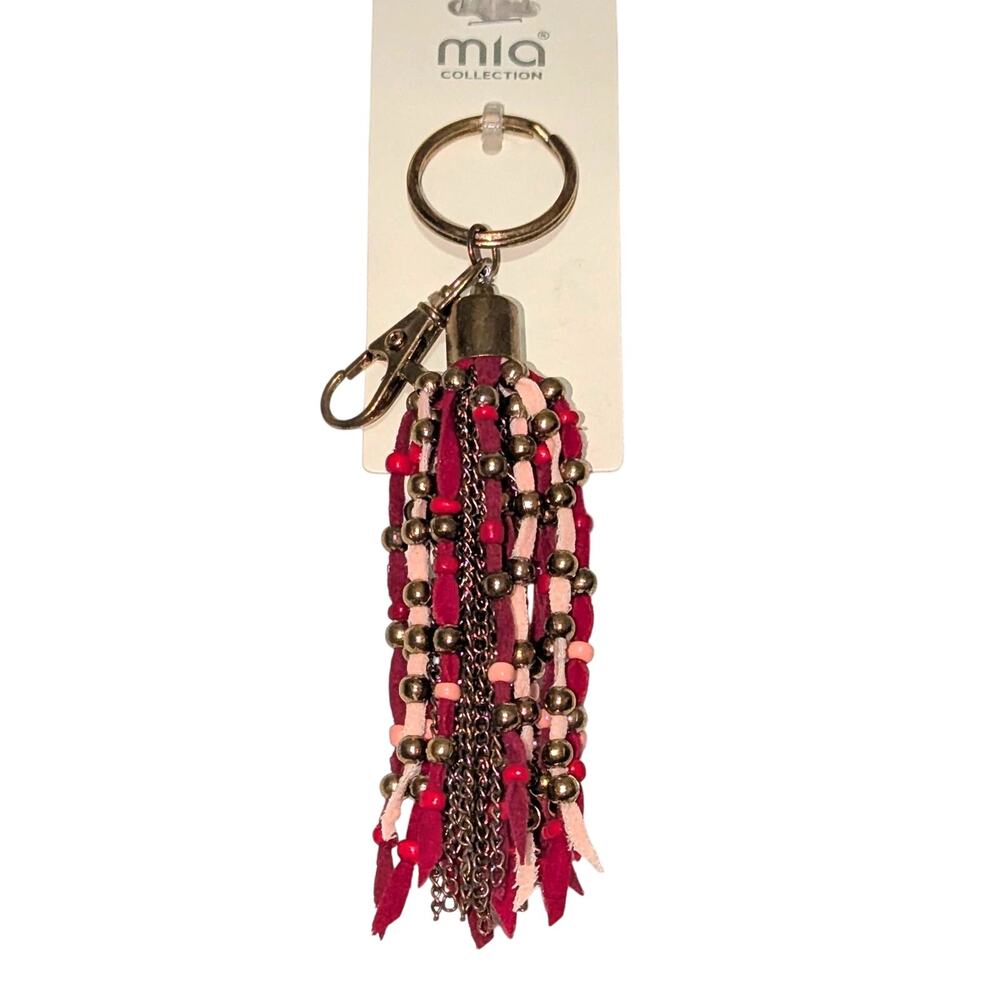 Mia Collection Tassel Keychain Key Ring Bag Charm‎ Womens Red Pink Beaded Boho